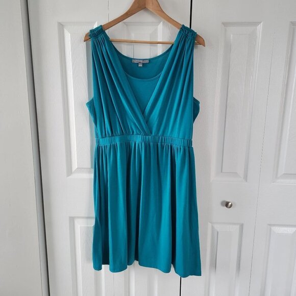 4/$25 NY Collection Teal Sleeveless V-Neck Dress - Picture 1 of 11